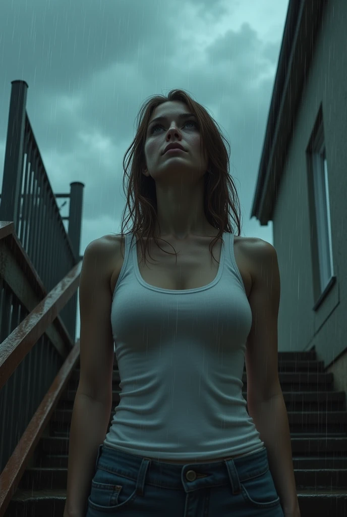 Fashion photo (Beautiful German woman:1.2), (seductive look:1.2), busty, standing at night on the corner of an abandoned street, wear yoga clothes, telephoto, upper body close up, complex part, complex skin, fine freckles, intricate hair, Hamburg, Germany, (atmosphere:1.2), (Fog:1.3), soft ambient lighting