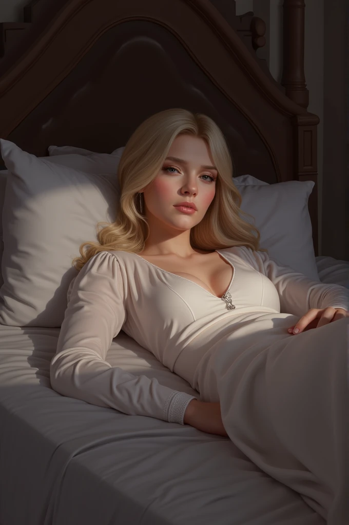 full body, 2D digital painting of Kate Upton, wearing white lace outfit, crouching in a bed, full intimate setting, by artgerm lau rossdraws elegant highly detailed digital painting artstation pixiv