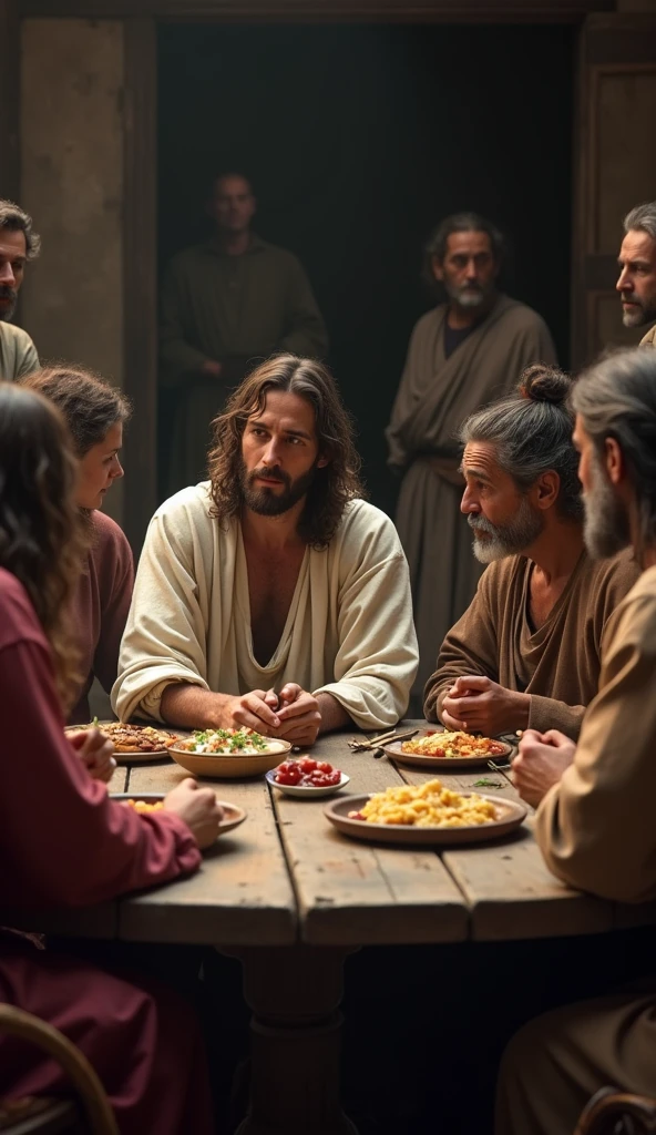 We need an image of Jesus sitting at the dining table with his hands extended