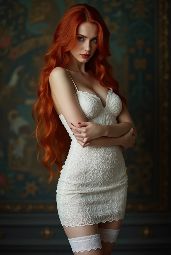 A Beatiful Female Stone Elemental. With Polished White Marble Skin With Beautiful Veins. Beautiful Hair Red Granite Sketches With White. A Dress Of Gossamer Pebbles.
