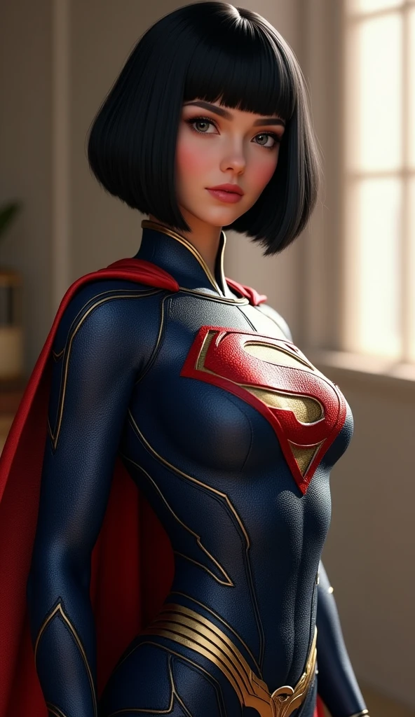 fantastical realism, bokeh, ultra detalhado, 2 garotas loiras e sexy se encarando, vestindo traje sexy de supergirl, peito contra peito, beijo, cabelo loira e loira, olhos azuis, underwear, dentro de casa, narrow deposit, fundo detalhado, traje de super cyberpunk .
