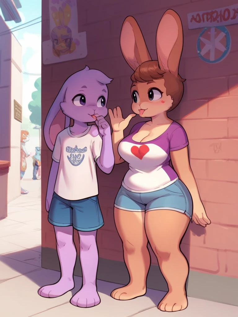 By chelodoy, 2 girls, Toriel , young, small breasts, erect nipples , cameltoe, pussy juice, 4k, ultra quality, sport bra, see-through, black thong , on the street , detailed face, hairy_pussy, teasing, kids on the background watching
