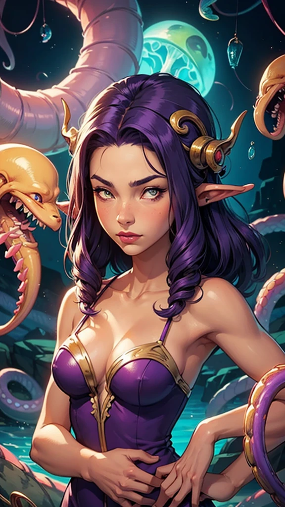Anthropomorphic female octopus mage. Official Art – Charecter profile. An Award-Winning Digital Masterpiece In 4K Ultra HD, Extreme Detail And Intricate Realism. Symmetrical Face. This Concept Art Brought To Life By The Hands Of Artists Like Wlop & Artgerm In A Stunning 2D Vector Illustration.Background Is A Panoramic Vista.