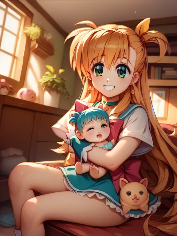 (((Vivio１ girls · baby · holding a baby · smiling ·１Baby · Inside the House · Living Room · Puella Magical Girl Lyrical Nanoha)))