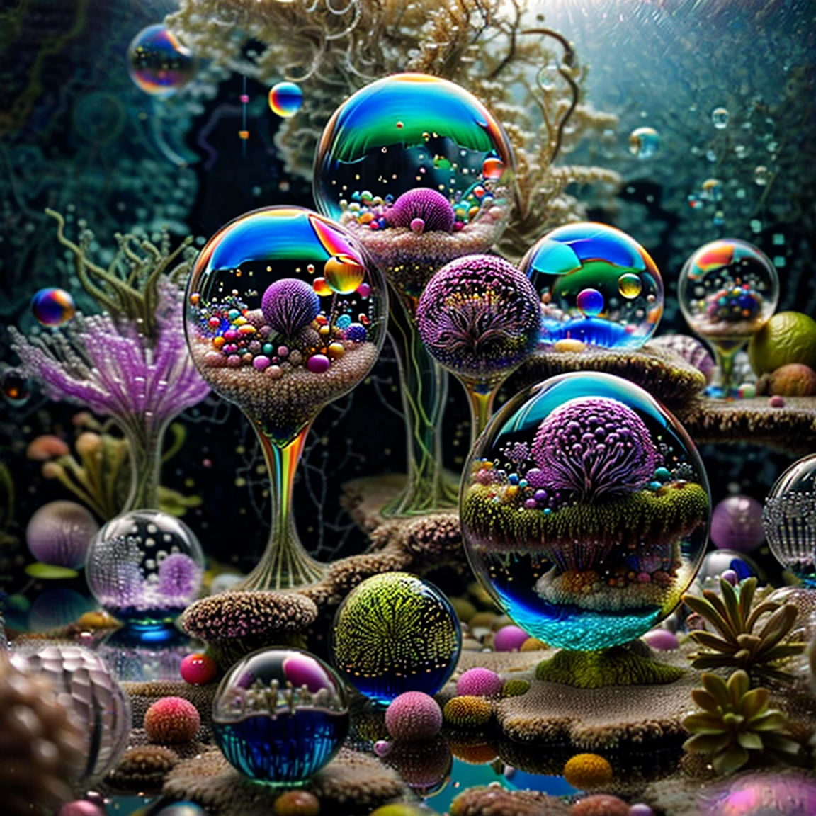  3dglass-like environment,shimmering glass bubbles morphing out of swirling colors, neon colors twisted through glass orbs and melting to drip into glass spheres, colored liquid fizzing to the ground, glowing light and reflecting,4d mandelbulb psychedelic landscape, depth of field,award winning masterpiece,pixel art, portrait,photography,photorealistic,hyperdetailed, glassmorphism,sparkle,God rays,optical illusion,rotational symmetry,reflective light,overexposure,backlighting,symmetrical reflective bubbles and spheres,extremely detailed bubbles and spheres,swirling spirals and vortex,bright vibrant colors popping out from 3d glass spheres,psychedelic underwater brightness glowing with neon colors,glowing colors twist creating holograms. Within a black abyss Intense bright, colorful, perfectly symmetrical glass globes criss crossed back and forth with different colors of laser lights contrasting the glowing light of fizzy liquid within the glass. Stark contrast between bright light colors and dark. photorealistic, cinematic photography, cinematic lighting, cinematic portrait, portrait photography, realistic, realism, ultra detailed, UHDR, full focus, highest quality, hyperrealistic,3D Rendering, 8K Octane, Cinematic, Cinematography, Digital Art, Photorealistic, Pixel Art, Pixel Assets, Depth Of Field, Best Quality, Award Winning, MasterpieceWithin a black abyss Intense bright, colorful, perfectly symmetrical glass globes criss crossed back and forth with different colors of laser lights covering the circumstances of the globes and contrasting the glowing light of acidzlime within the glass. Smaller spheres of glass in luminescent neon pink and neon green liquid fizzing and overflowing with acidic bubbles and emptying out into reflective glass orbs that melt and drip vibrant colorful symetrical patterns that cover the ground and merge together in a quilt of intricate and complex designs. High fantasy, magical effects, hypperrealistic, hyper detailed, very aesthetic.