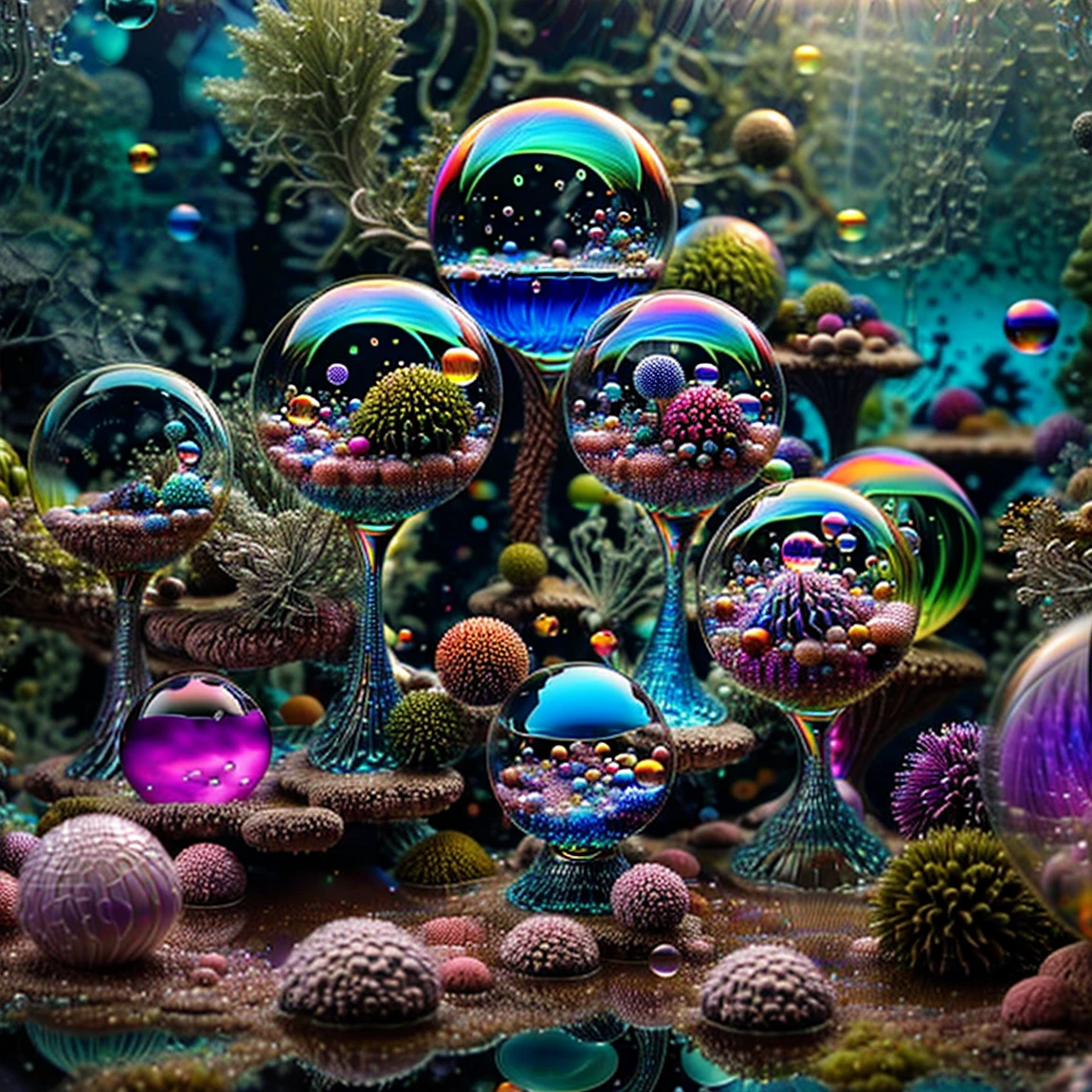  3dglass-like environment,shimmering glass bubbles morphing out of swirling colors, neon colors twisted through glass orbs and melting to drip into glass spheres, colored liquid fizzing to the ground, glowing light and reflecting,4d mandelbulb psychedelic landscape, depth of field,award winning masterpiece,pixel art, portrait,photography,photorealistic,hyperdetailed, glassmorphism,sparkle,God rays,optical illusion,rotational symmetry,reflective light,overexposure,backlighting,symmetrical reflective bubbles and spheres,extremely detailed bubbles and spheres,swirling spirals and vortex,bright vibrant colors popping out from 3d glass spheres,psychedelic underwater brightness glowing with neon colors,glowing colors twist creating holograms. Within a black abyss Intense bright, colorful, perfectly symmetrical glass globes criss crossed back and forth with different colors of laser lights contrasting the glowing light of fizzy liquid within the glass. Stark contrast between bright light colors and dark. photorealistic, cinematic photography, cinematic lighting, cinematic portrait, portrait photography, realistic, realism, ultra detailed, UHDR, full focus, highest quality, hyperrealistic,3D Rendering, 8K Octane, Cinematic, Cinematography, Digital Art, Photorealistic, Pixel Art, Pixel Assets, Depth Of Field, Best Quality, Award Winning, MasterpieceWithin a black abyss Intense bright, colorful, perfectly symmetrical glass globes criss crossed back and forth with different colors of laser lights covering the circumstances of the globes and contrasting the glowing light of acidzlime within the glass. Smaller spheres of glass in luminescent neon pink and neon green liquid fizzing and overflowing with acidic bubbles and emptying out into reflective glass orbs that melt and drip vibrant colorful symetrical patterns that cover the ground and merge together in a quilt of intricate and complex designs. High fantasy, magical effects, hypperrealistic, hyper detailed, very aesthetic.