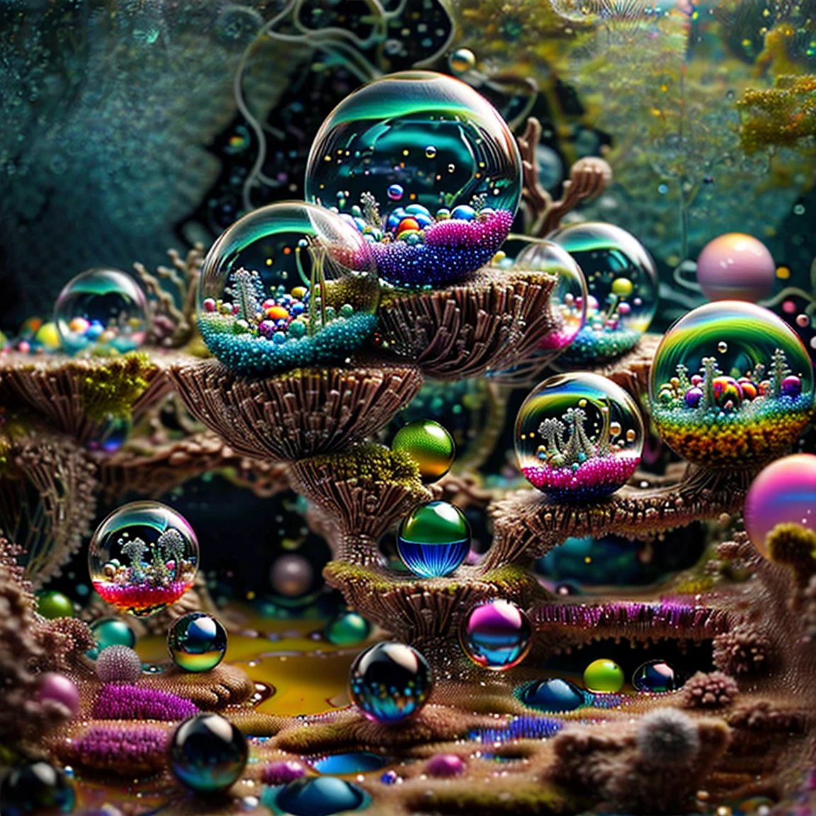  3dglass-like environment,shimmering glass bubbles morphing out of swirling colors, neon colors twisted through glass orbs and melting to drip into glass spheres, colored liquid fizzing to the ground, glowing light and reflecting,4d mandelbulb psychedelic landscape, depth of field,award winning masterpiece,pixel art, portrait,photography,photorealistic,hyperdetailed, glassmorphism,sparkle,God rays,optical illusion,rotational symmetry,reflective light,overexposure,backlighting,symmetrical reflective bubbles and spheres,extremely detailed bubbles and spheres,swirling spirals and vortex,bright vibrant colors popping out from 3d glass spheres,psychedelic underwater brightness glowing with neon colors,glowing colors twist creating holograms. Within a black abyss Intense bright, colorful, perfectly symmetrical glass globes criss crossed back and forth with different colors of laser lights contrasting the glowing light of fizzy liquid within the glass. Stark contrast between bright light colors and dark. photorealistic, cinematic photography, cinematic lighting, cinematic portrait, portrait photography, realistic, realism, ultra detailed, UHDR, full focus, highest quality, hyperrealistic,3D Rendering, 8K Octane, Cinematic, Cinematography, Digital Art, Photorealistic, Pixel Art, Pixel Assets, Depth Of Field, Best Quality, Award Winning, MasterpieceWithin a black abyss Intense bright, colorful, perfectly symmetrical glass globes criss crossed back and forth with different colors of laser lights covering the circumstances of the globes and contrasting the glowing light of acidzlime within the glass. Smaller spheres of glass in luminescent neon pink and neon green liquid fizzing and overflowing with acidic bubbles and emptying out into reflective glass orbs that melt and drip vibrant colorful symetrical patterns that cover the ground and merge together in a quilt of intricate and complex designs. High fantasy, magical effects, hypperrealistic, hyper detailed, very aesthetic.