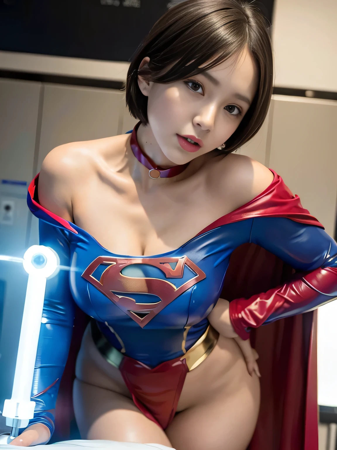 Super masterpiece,Short-haired Supergirl trapped in a glass case、Plump breasts、Looking at the camera、a choker、bare-legged、MagazineCover、highleg、a miniskirt、Tight costumes、Puzzled、Large open legs、Obscene、Show a glimpse