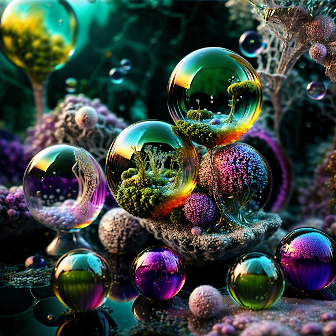  3dglass-like environment,shimmering glass bubbles morphing out of swirling colors, neon colors twisted through glass orbs and melting to drip into glass spheres, colored liquid fizzing to the ground, glowing light and reflecting,4d mandelbulb psychedelic landscape, depth of field,award winning masterpiece,pixel art, portrait,photography,photorealistic,hyperdetailed, glassmorphism,sparkle,God rays,optical illusion,rotational symmetry,reflective light,overexposure,backlighting,symmetrical reflective bubbles and spheres,extremely detailed bubbles and spheres,swirling spirals and vortex,bright vibrant colors popping out from 3d glass spheres,psychedelic underwater brightness glowing with neon colors,glowing colors twist creating holograms. Within a black abyss Intense bright, colorful, perfectly symmetrical glass globes criss crossed back and forth with different colors of laser lights contrasting the glowing light of fizzy liquid within the glass. Stark contrast between bright light colors and dark. photorealistic, cinematic photography, cinematic lighting, cinematic portrait, portrait photography, realistic, realism, ultra detailed, UHDR, full focus, highest quality, hyperrealistic,3D Rendering, 8K Octane, Cinematic, Cinematography, Digital Art, Photorealistic, Pixel Art, Pixel Assets, Depth Of Field, Best Quality, Award Winning, MasterpieceWithin a black abyss Intense bright, colorful, perfectly symmetrical glass globes criss crossed back and forth with different colors of laser lights covering the circumstances of the globes and contrasting the glowing light of acidzlime within the glass. Smaller spheres of glass in luminescent neon pink and neon green liquid fizzing and overflowing with acidic bubbles and emptying out into reflective glass orbs that melt and drip vibrant colorful symetrical patterns that cover the ground and merge together in a quilt of intricate and complex designs. High fantasy, magical effects, hypperrealistic, hyper detailed, very aesthetic.