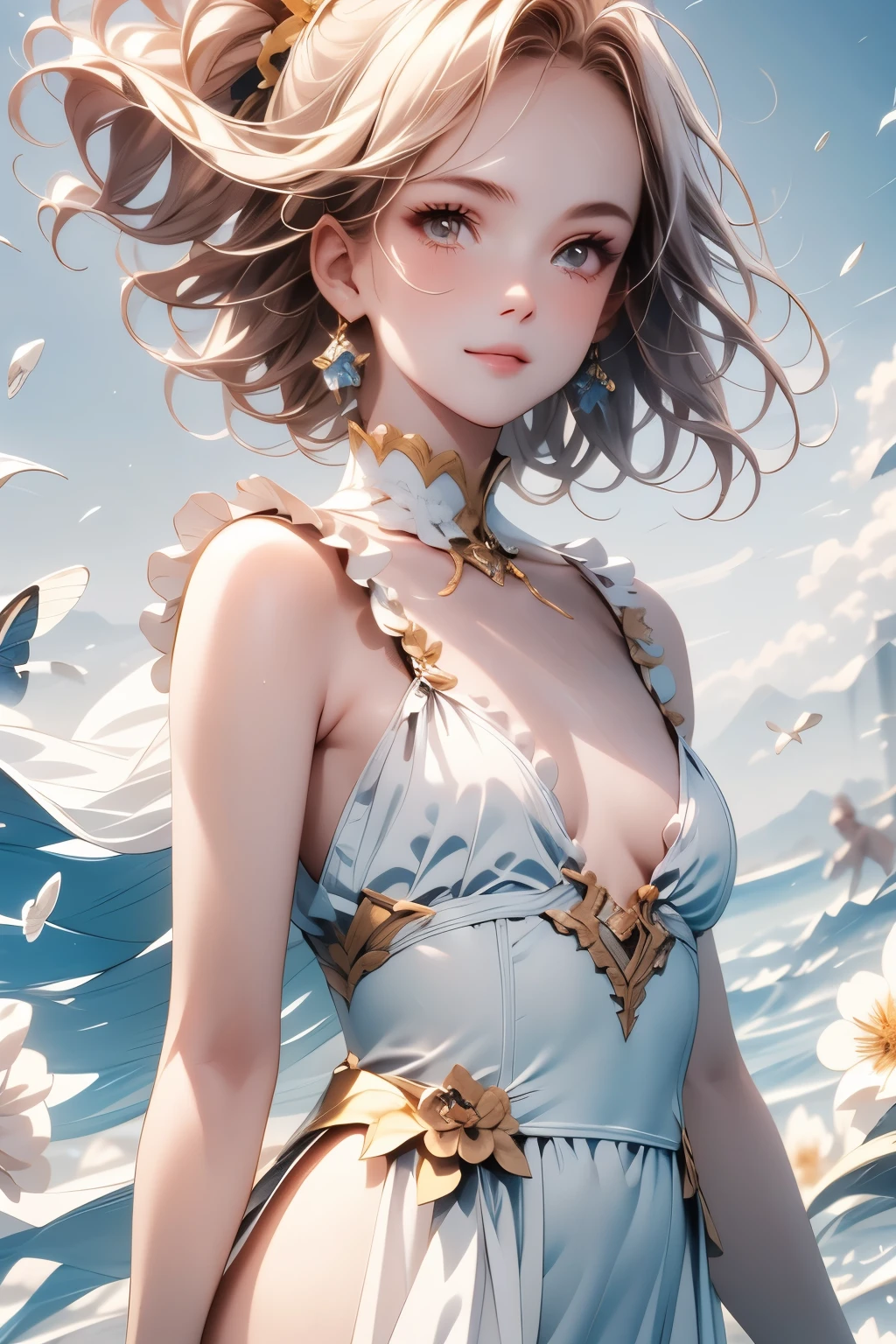 young girl black hair short hair red eyes irreverent face look down thin body thin thighs small breasts small ass toned body blue sky cloud hair blowing in the wind high quality High resolution 8k vampire watercolor natural feel bridge of the nose ((最high quality)), ((masterpiece)), (get used to it), dignified face grassland close up of face Beautiful as a goddess whole face lipstick eye shadow naked ID photo style long eyelashes Accurate No decoration Bare skin No accessories In underwear 8 life size can'I can' landscape painting See-through creative Princess Peach landscape