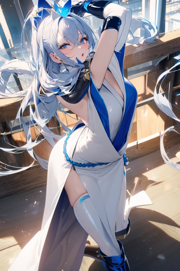 (Extreme Detail CG Unity 8K Wallpapers,tmasterpiece,Highest image quality),(Delicate light and shadow,The picture is highly dramatic,Cinematic lens effect)A youthful student babes standing on the sports field、white clothes、Silver shiny hair、Sporty wind、Superskirt、self-assured、vibrancy、Tall、slim、shairband、Bundle up、youthfulenergy、Sports-style clothing、Bright colors、Thin waistband、Fashionab、Wrist watch、Tall hands、slim、feign、Light-colored sports suit、self-assured、Live chain、White sneakers、grin、Eyes、resolution、Sports hand straps、hair pin、Hair rope、Headbands、Bracelet、Anklets、Leg socks、耳Nipple Ring、Falling debris、with beautiful colors、youthfulenergy、adolable、quadratic element、Brush stroke、中景 the scene is、Full body like