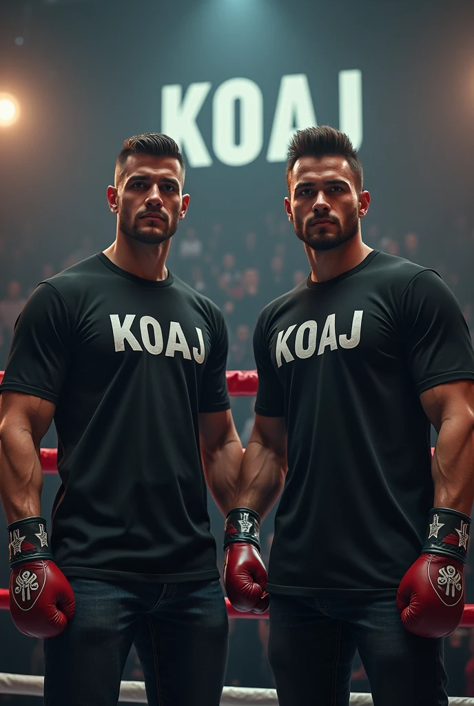 In the ring,1 boxer,The face is steely,Wear boxing gloves,musculous,anatomy correct,The composition is reasonable,tmasterpiece,high qulity,16k,UHD resolution