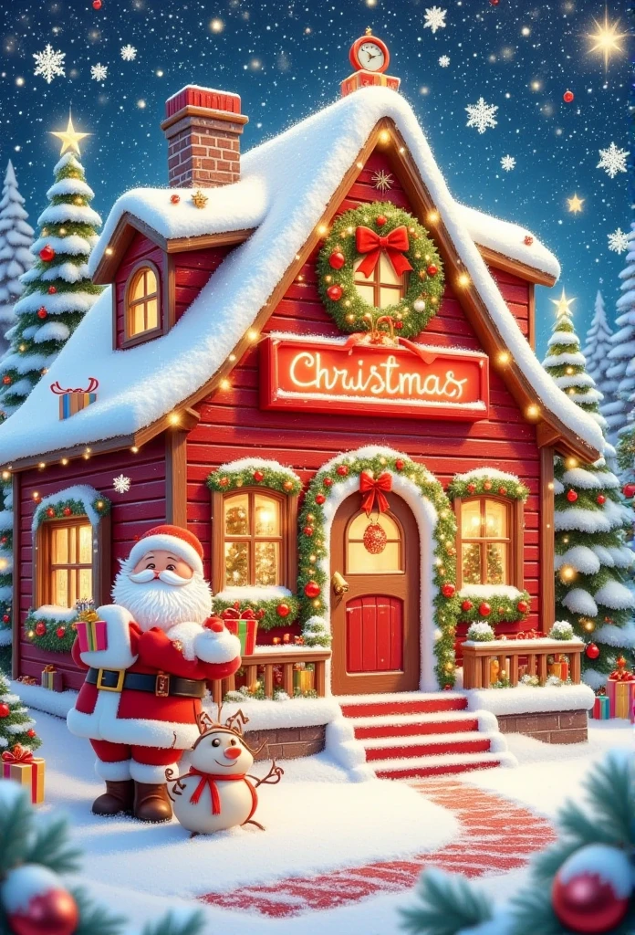 a charming christmas bell house, highly detailed, 1girl, beautiful detailed eyes, beautiful detailed lips, extremely detailed eyes and face, long eyelashes, smiling, christmas lights, ornaments, snow, winter landscape, cinematic lighting, warm color tones, photo-realistic, 8k, best quality, masterpiece