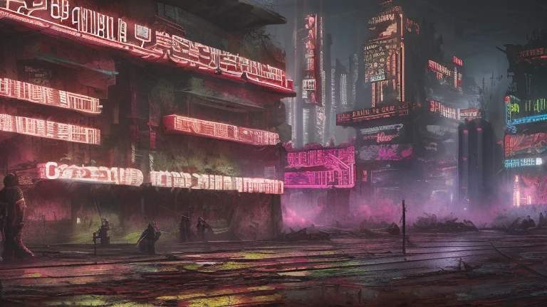 landscape photograph of dystopian Cyberpunk city, Photographic, gritty, dirty, dark, neon