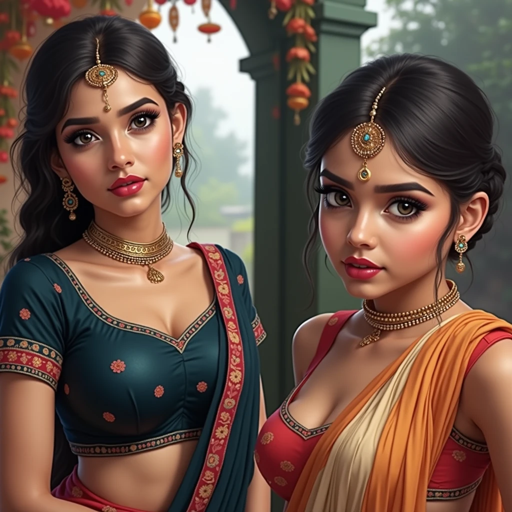 A beautiful Indian woman with a very beautiful blue eyes sharp nose beautiful lips smiling pretty face photorealistic undressed showing upper and lower body parts