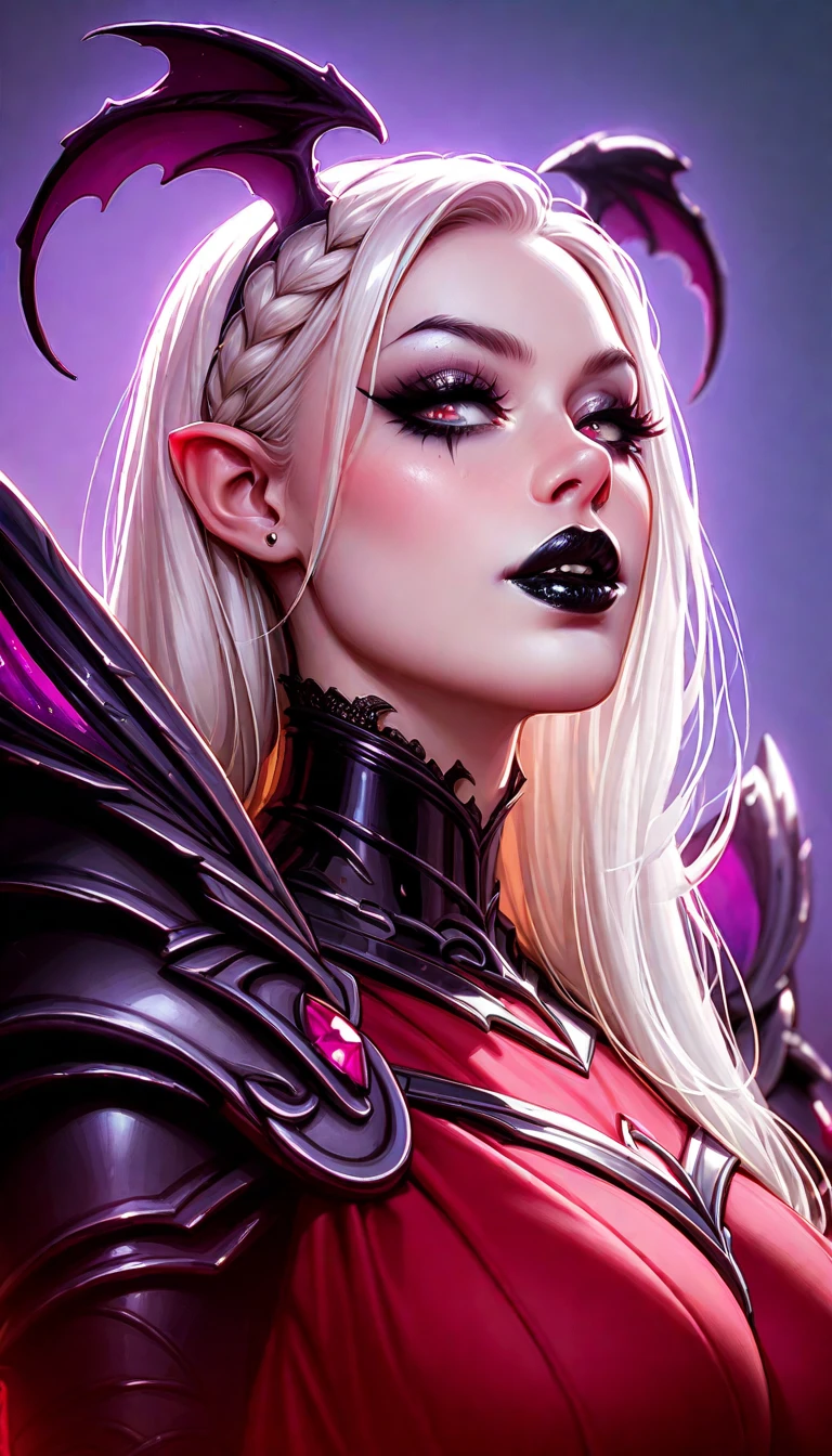 (best qualityer,4K,8K,high resolution,work of art:1.2),ultra detali,(realisitic,photorealisitic,photo-realisitic:1.37), full body hot and thick succubus, with long black hair, intense black lips, wearing a revealing black leather outfit adorned with BDSM elements. Her outfit consists of a seductive bustier, accentuating your voluptuous figure. Her skin is a captivating shade of fiery rot, exuding a demonic allure. Elegantly sprouting from his back is a pair of majestic demon wings.., exquisitely detailed with intricate patterns. On top of her head, She has mesmerizing tiefling horns, exemplifying his supernatural presence. The artwork should capture your seductive aura, showing your confidence and power. The light in the scene should emphasize the seductive curves of your body, casting dramatic shadows and highlights. The color palette should evoke a sense of darkness and desire, with rich contrasting shades of black, rot, and deep browns.