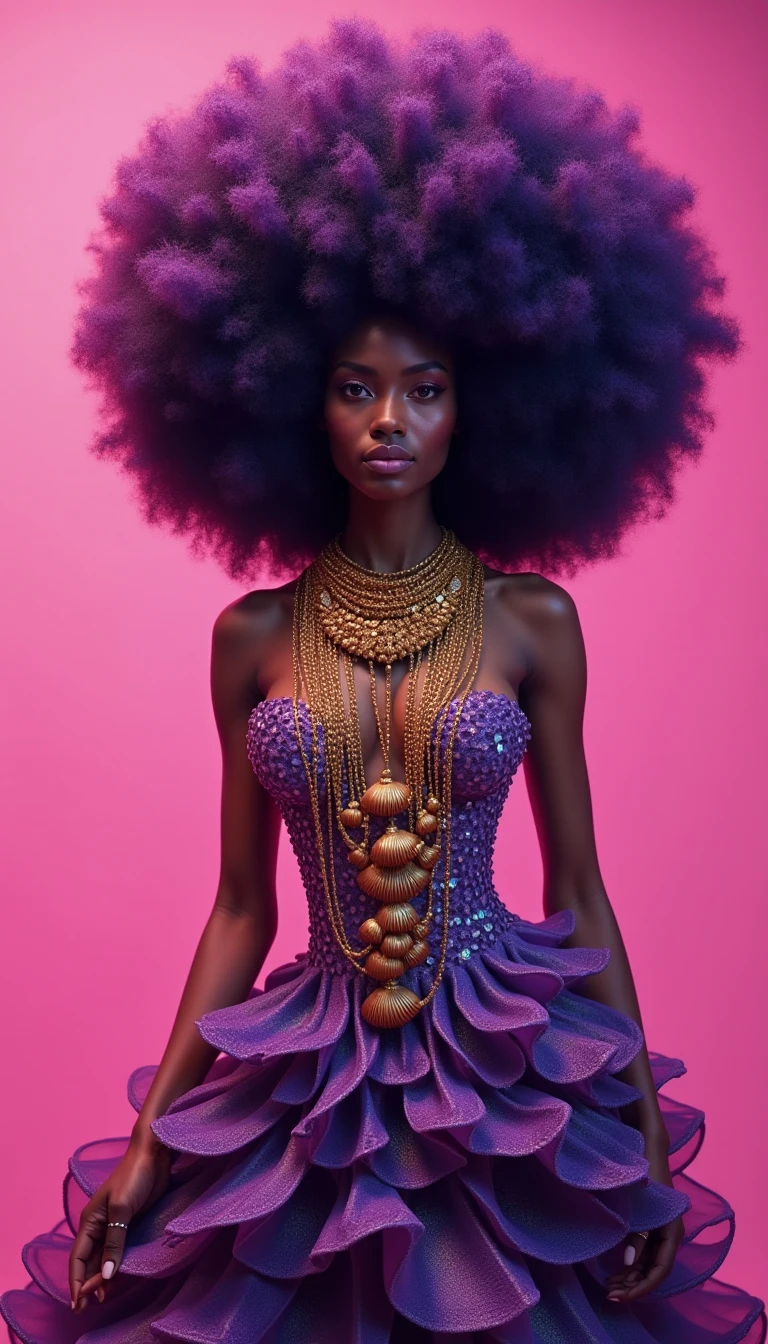 1little girl、Old plaster, (Art by Joana Vasconcelos:1.4) ,Art by Valentine Penrose, photograph, Zoom out from stressed woman, Wearing an ingenious Islamic concrete party dress, Fashion Modeling Pose, semilong hairstyle, With a shiny hat on your head, Sketched, Shameless, Lunapunk, flat lighting, Purple theme background
