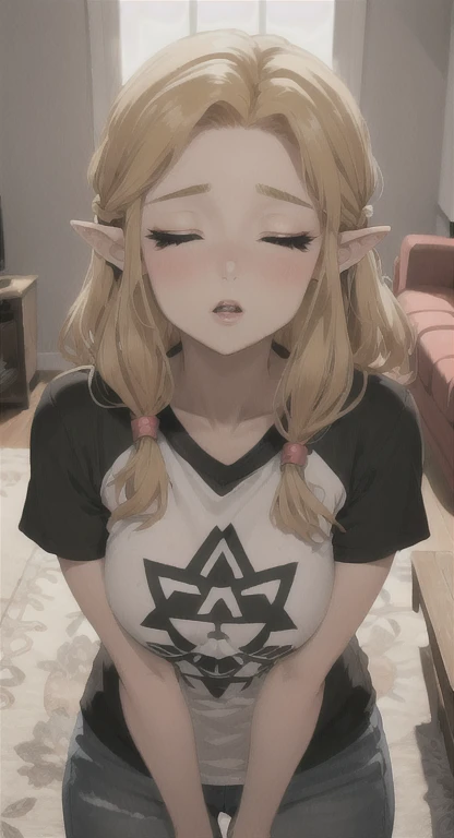 Beautiful Hylian, Idina Mezel, T-shirt, living room, POV, grabbing viewer, incoming kiss,