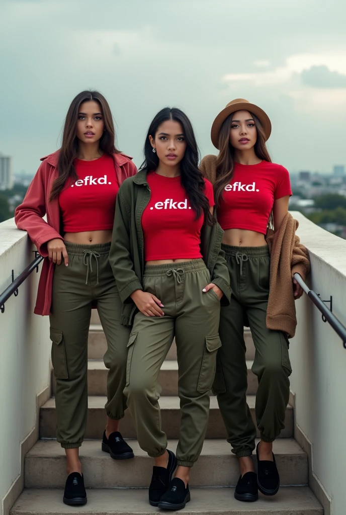 4k, super quality, perfect picture, detailed, four women wearing white t-shirts with black shorts, holding a banner in their hands, in front of them with the words "beban" on the banner