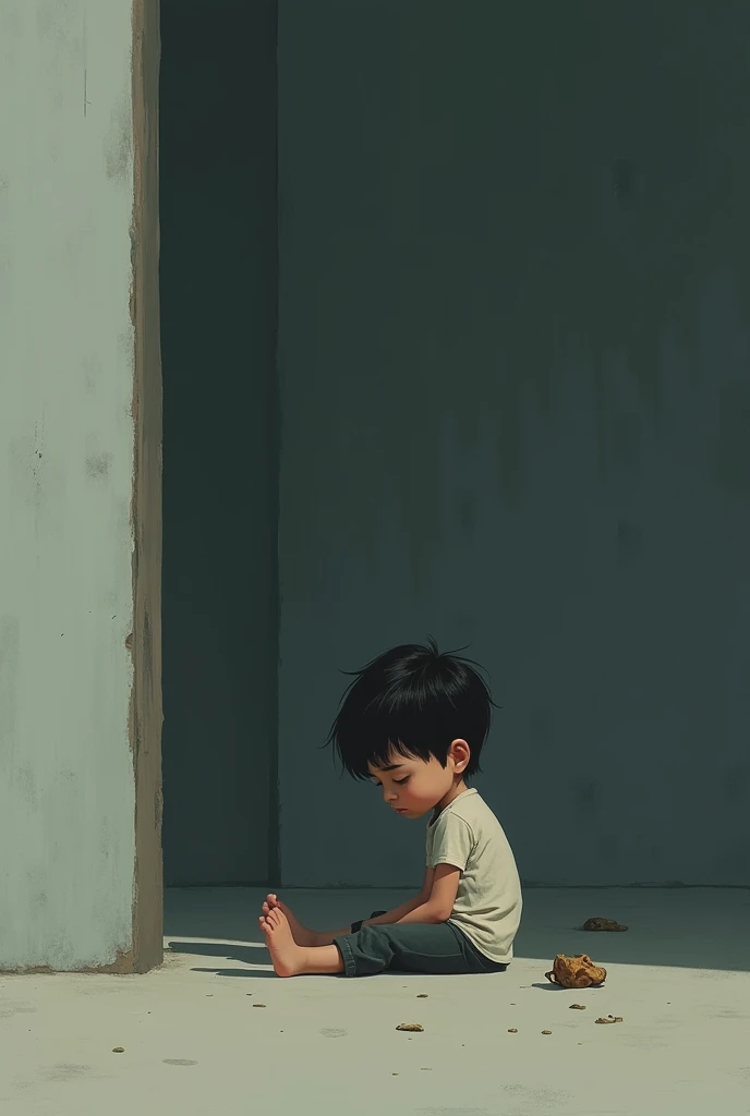 Create image about a boy that is sad ang longing for his parents care ...