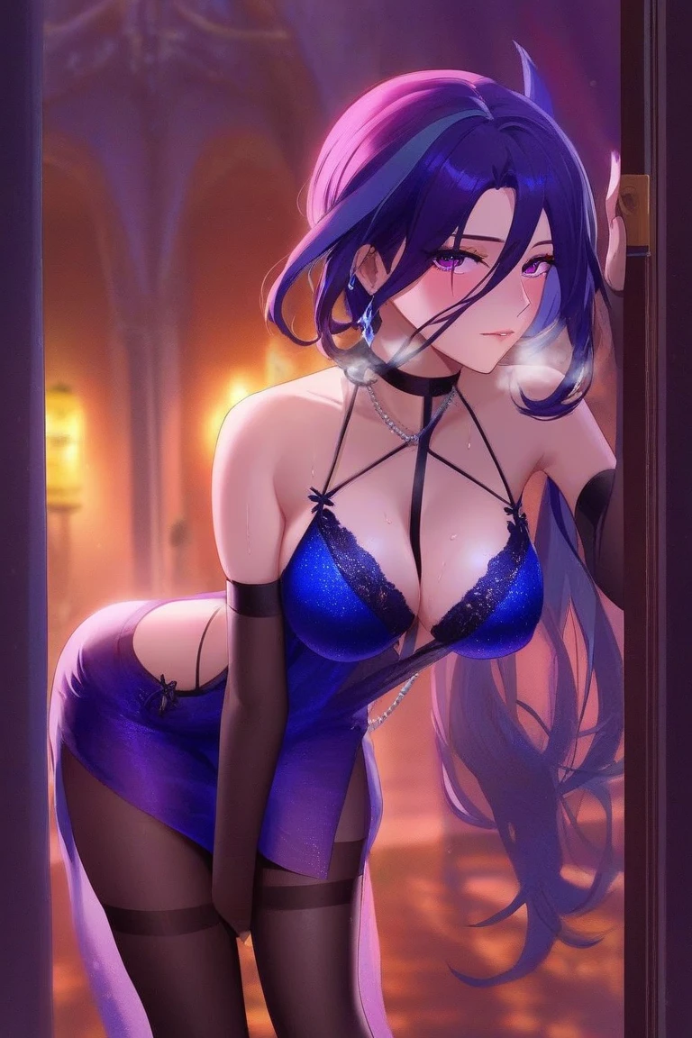 score_9, score_8_up, score_7_up, very aesthetic, fit, athletic body, godrays, perfect eyes, сute face, detailed, detailed eyes,
curvy, Expressiveh,

clorinde_\(genshin_impact\), tricorne, large_breasts, purple_eyes,

BREAK
1girl, solo, standing in doorway, seductive, side view, sultry look, biting side lip, (teardrop breasts:1.2), (arching, leaning forward:1.2), looking at viewer, hands between legs, bright particles, darkness, bright red particles, silk night gown, high contrast, female silhouette, tipsy, sparkling, pull up skirt, sultry look, heavy breathing, seductive, sweat, in love, aroused, slut, (night:1.3) 
