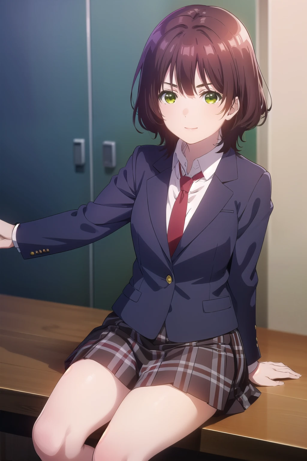 Seven days, Aoi Hinami, short hair, bangs, Brown Hair, (Green Eyes:1.5), smile,
break skirt, shirt, Long sleeve, school uniform, Jacket, white shirt, Pleated skirt, tie, collared shirt, Plaid, Plaid skirt, blazer, red tie,Black pantyhose,loafers,During pregnancy, childbirth, work, During pregnancyのお腹を抱きしめる,whole bodyがイラストに入るように,Are standing,
break indoors, room,
break looking at viewer,whole body,
break (masterpiece:1.2), Highest quality, High resolution, unity 8k wallpaper, (figure:0.8), (Beautiful attention to detail:1.6), Highly detailed face, Perfect lighting, Highly detailed CG, (Perfect hands, Perfect Anatomy),