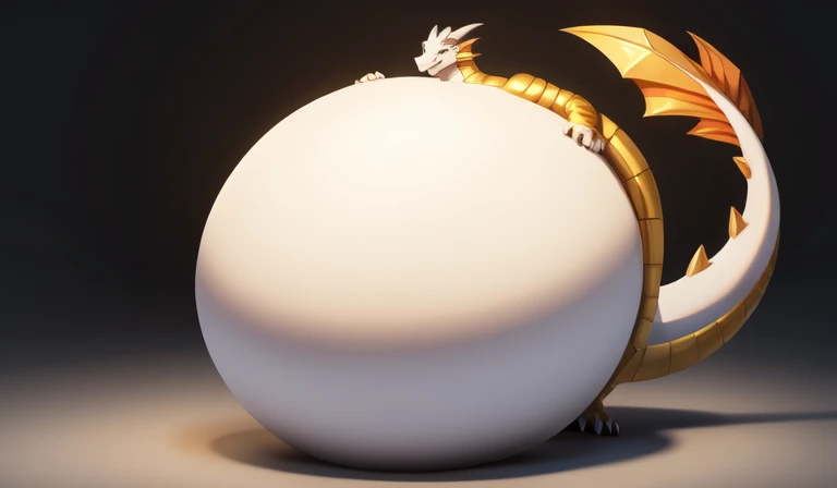 white anthro dragon with a massive round belly