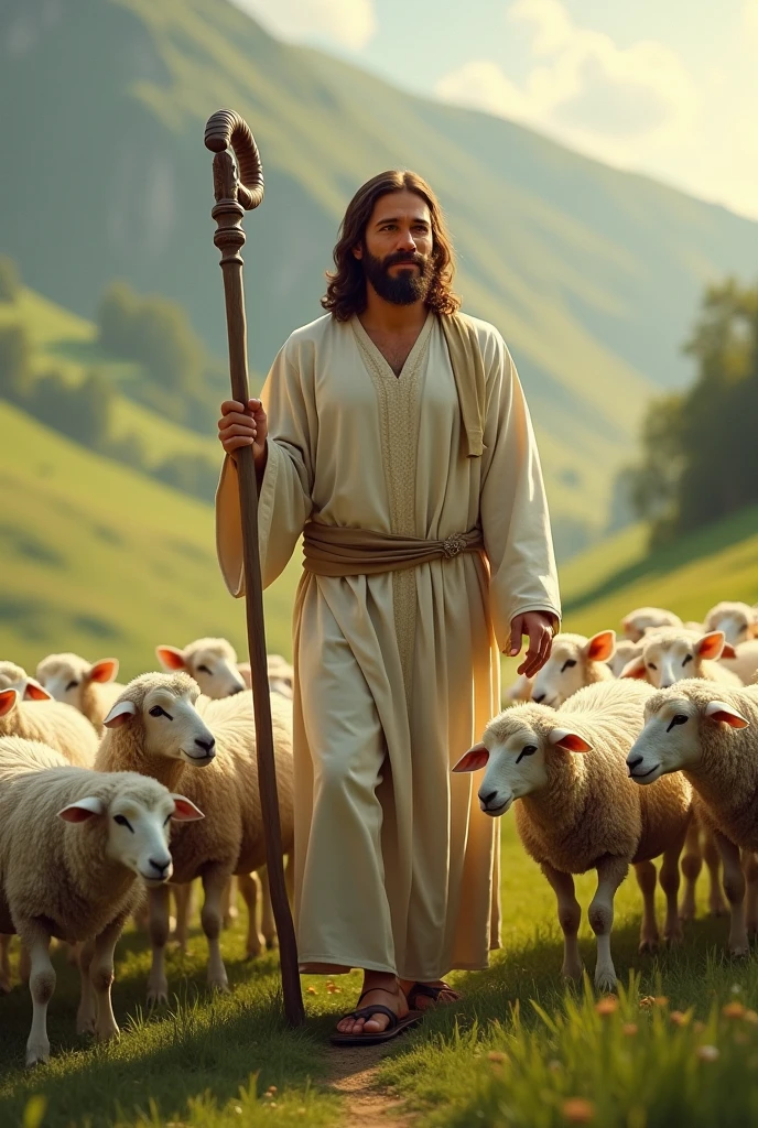There are two men standing in front of a flock of sheep, Joseph and Joseph, Lamb Worship, Bible Illustration, High Quality Image, Biblical Art Style, Epic Biblical Representation, Pastoral, Biblical Clothing, Lamb and Goat, High Quality Wallpaper, HD Wallpaper, Biblical Painting, Sheep, Mystic Shepherd, Fantastic Pastoral Reality, Biblical Image,  myth