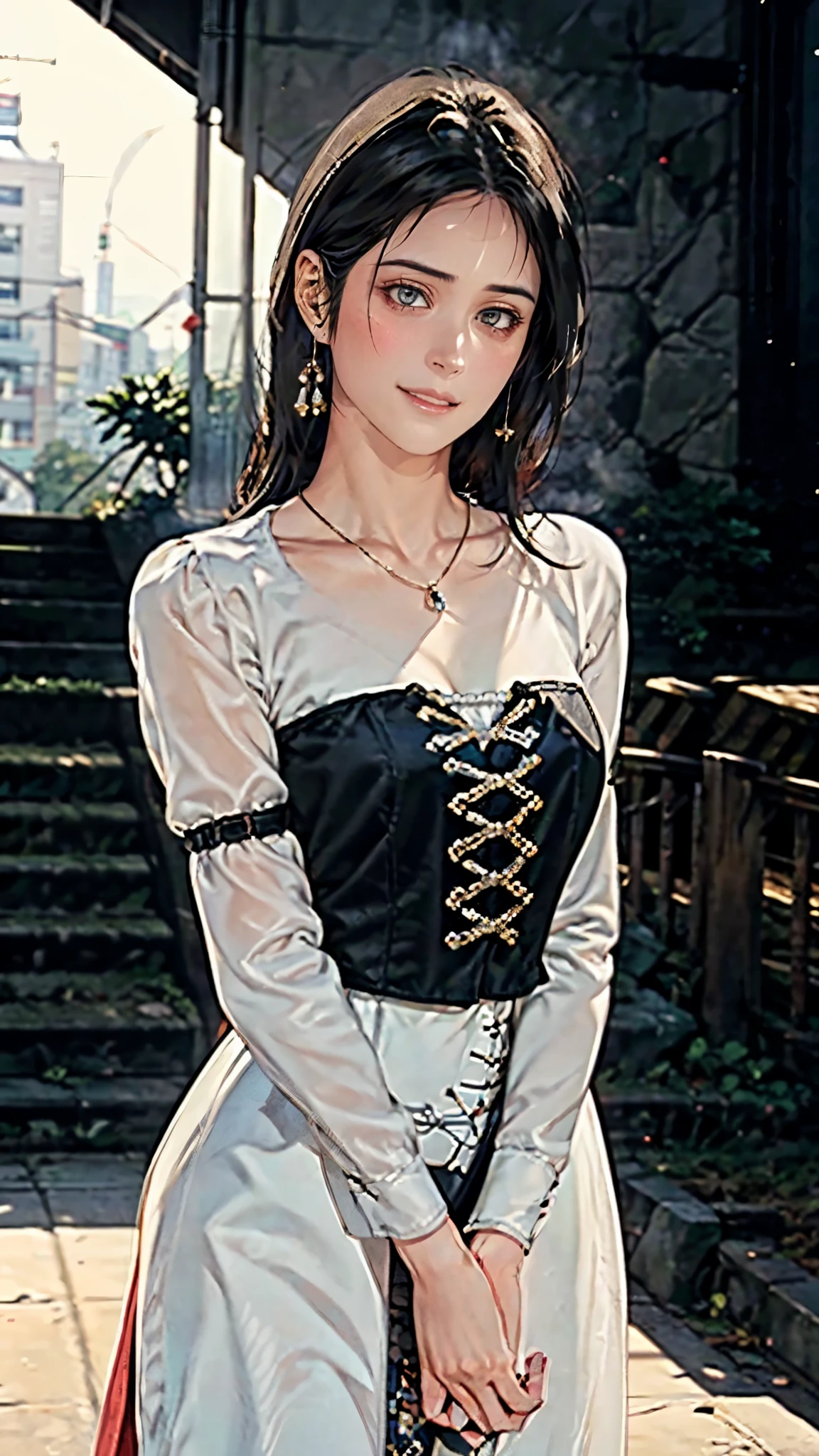 (masterpiece:1.2, best quality:1.2, extremely delicate:1.2), hirosealice, a beautiful woman with medium length black hair, flawless oval face, passionate gaze, sweet smile, perfect smille, blush, seductive expression, tall and graceful figure, perfect body, perfect skin, seductive pose, a fantasy style Flamenco dance dresses, flowing skirt, alternating red and black textures, the color scheme is primarily Black with Red accents, she gracefully performs her dance moves on the stage, this character embodies a finely crafted fantasy style Flamenco dancer, exquisite and mature art style, goddess, feminine, exquisite photography, analogue photo, depth of field, bokeh, photorealistic, even and soft lighting on face, dramatic, high definition, highres, ultra detailed, professional photo, perfect body proportions, anatomically correct, symmetrical face, extremely detailed eyes and face, perfect eyes, high quality eyes, creativity, RAW photo, UHD, 32k, portrait lighting, Natural light, cinematic lighting, (masterpiece-anatomy-perfect:1.2)