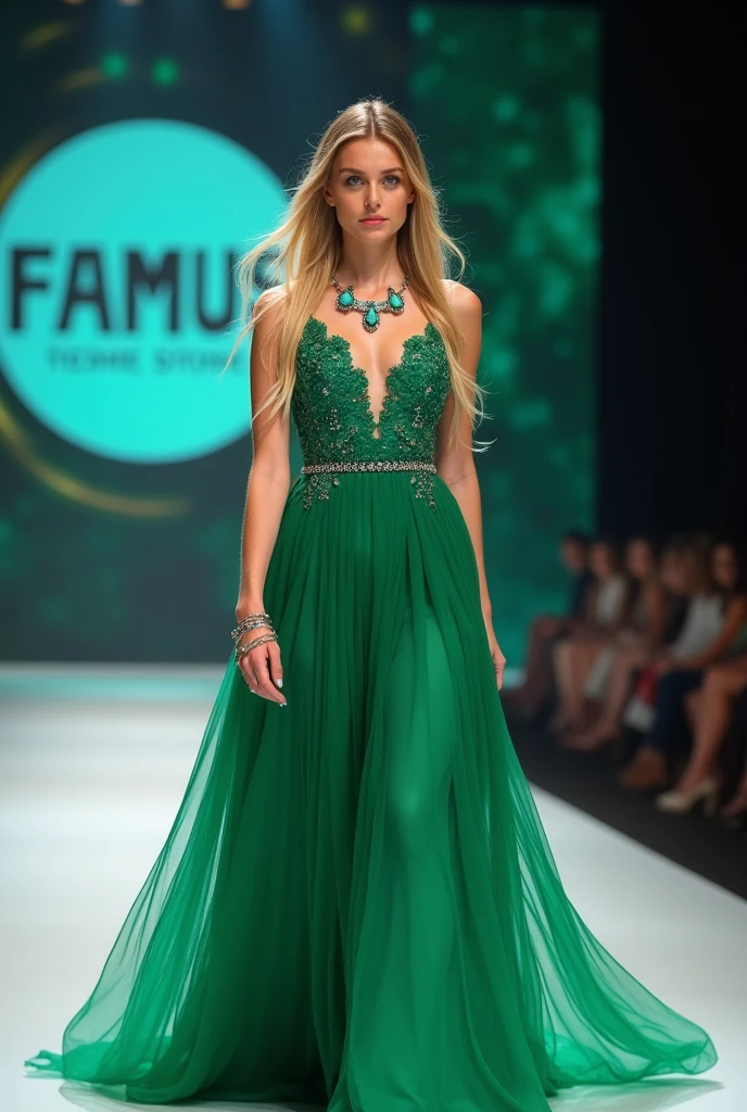 Presenting the electrifying "Fashionista" magazine cover, designed with a theme of neon green. Our cover model is the embodiment of beauty and allure, captivating all with her stunning presence. Her flowing silver hair cascades gracefully, perfectly complemented by tasteful and elegant makeup.

Her piercing ocean blue eyes draw you in, reflecting a sense of depth and allure, while her lips resemble delicate rose petals, adding to her enchanting charm.

Dressed in a breathtaking and sophisticated mint lace gown, adorned with intricate precious metal and gemstone embellishments, she embodies the essence of elegance and luxury in the vibrant hue of neon green. The dress accentuates her beauty, showcasing her as the epitome of sophistication and flair.

The background of the cover is a visual wonder, featuring a harmonious blend of delicate flower petals and sparkling gemstones, creating an ambiance of ethereal beauty. The flowers add a touch of romance and charm, while the gemstones shimmer like precious treasures, enhancing the allure of the scene.

This "Fashionista" magazine cover celebrates the allure of neon green, captivating readers with the electrifying beauty of a stunning model adorned in a glamorous and intricate ensemble. With its opulent charm and graceful finesse, the cover promises a captivating journey into the world of fashion and style, a must-have for every fashionista's collection.