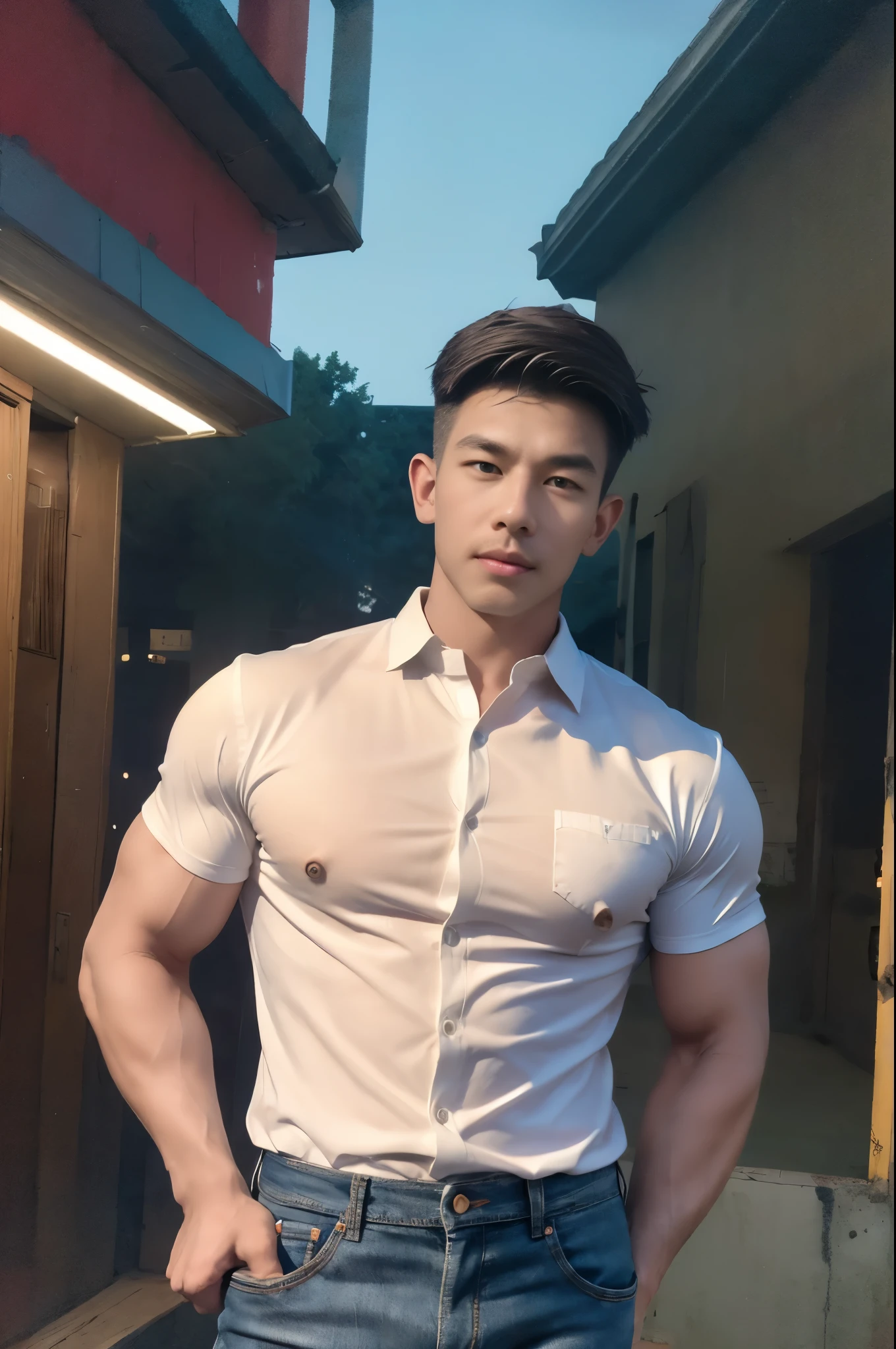 Andrew thomas Huang, eyeglasses, neat muscular