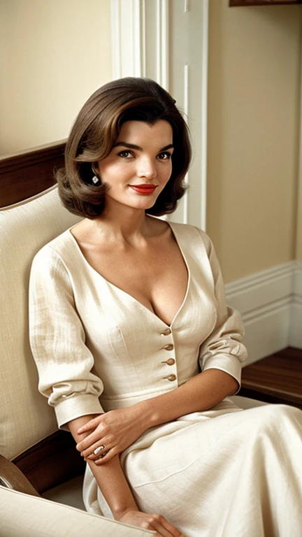 Jean Simmons wearing designer clothes and smiling