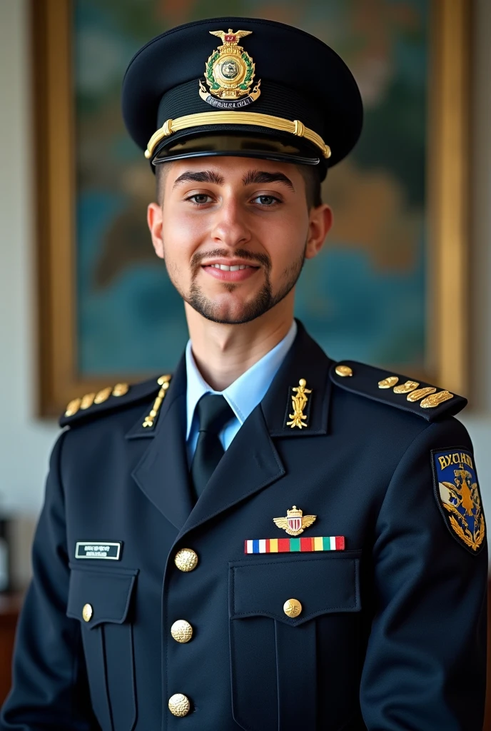 <lora:Wilbur_240219_ep10_lora:0.6> Wilbur, blue hair, short hair, black eyes, blue facial hair, jawline stubble, aviation pilot uniform, white collar shirt, red necktie