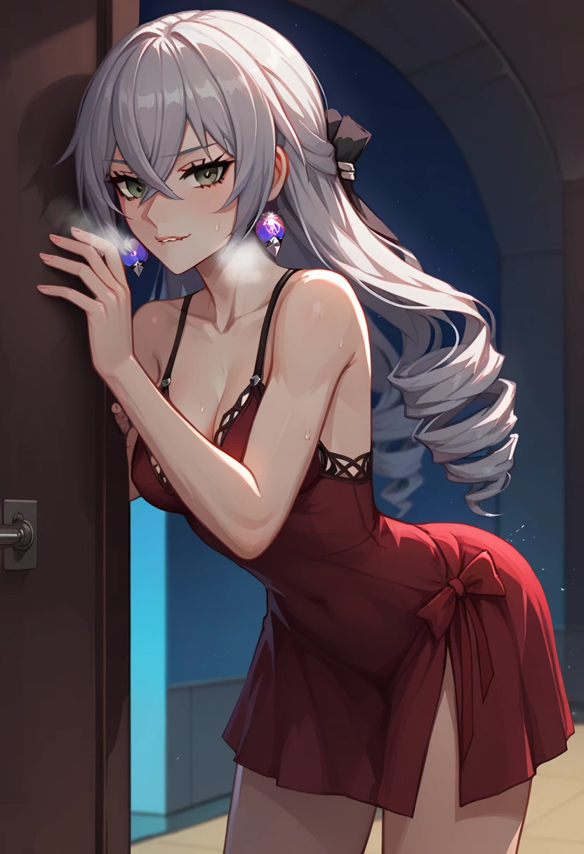 score_9, score_8_up, score_7_up, very aesthetic, fit, athletic body, godrays, perfect eyes, сute face, detailed, detailed eyes,
curvy, golden hour, Expressiveh,

1girl, bronya_\(honkai:_star_rail\), silver_hair, grey_eyes, long_hair, long_sleeves, cleavage, drill hair, small breast, 

BREAK
1girl, solo, standing in doorway, seductive, side view, sultry look, biting side lip, (medium breast:1.2), (arching, leaning forward:1.2), looking at viewer, hands between legs, bright particles, darkness, bright red particles, silk red night gown, high contrast, female silhouette, tipsy, sparkling, pull up skirt,
sultry look, heavy breathing, seductive, sweat, in love, aroused, slut,