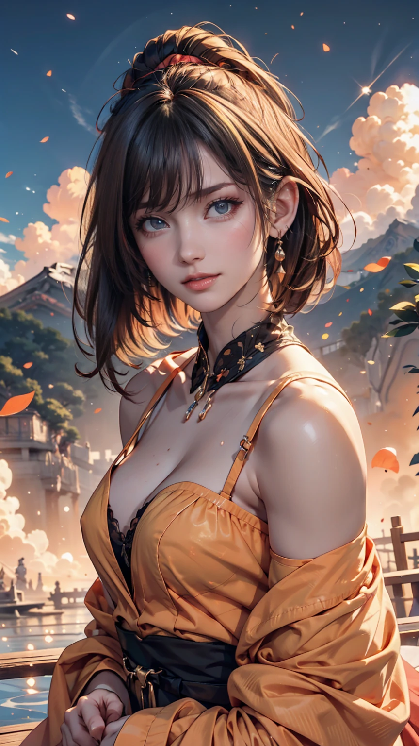 ((Solo Beautiful asian woman with dark skin and striking eyes)), shadowed interior background, art by akihiko yoshida, manga art style, colorfield illustration, Scary atmosphere, global illumination, by frank frazetta, art by goro fujita, glamour shot, banner, blur, anime key visual, (blue, yellow and grey colors), dramatic photo, anime girl, Intricate details, chiaroscuro, pino daeni, impressionist (best quality, masterpiece)