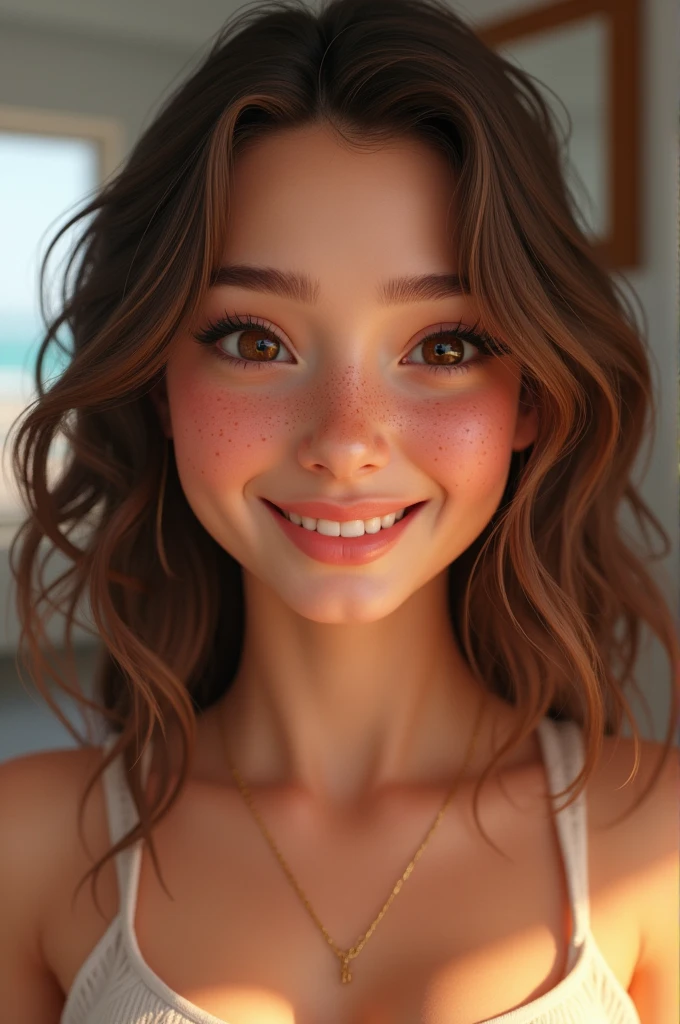 a teenager, (lexi rabe face), (huge breasts), wears cardigan :1.1, wear shorts, smiling, Ultra detailed face, detailed eyes, Walking in a market, Soft lighting, photorealistic, Realistic lighting, (Best Quality), 8k, (masterpiece:1.2)