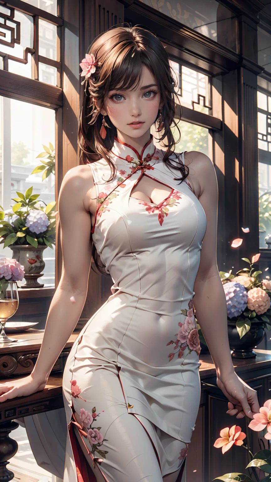 Myanmar girl big ass、A Myanmar dress with a wide open back、The flower painting is very detailed, Soft lighting effects, Cinematic look, Beautiful Hair、Sticking out her buttocks to show to the viewers
