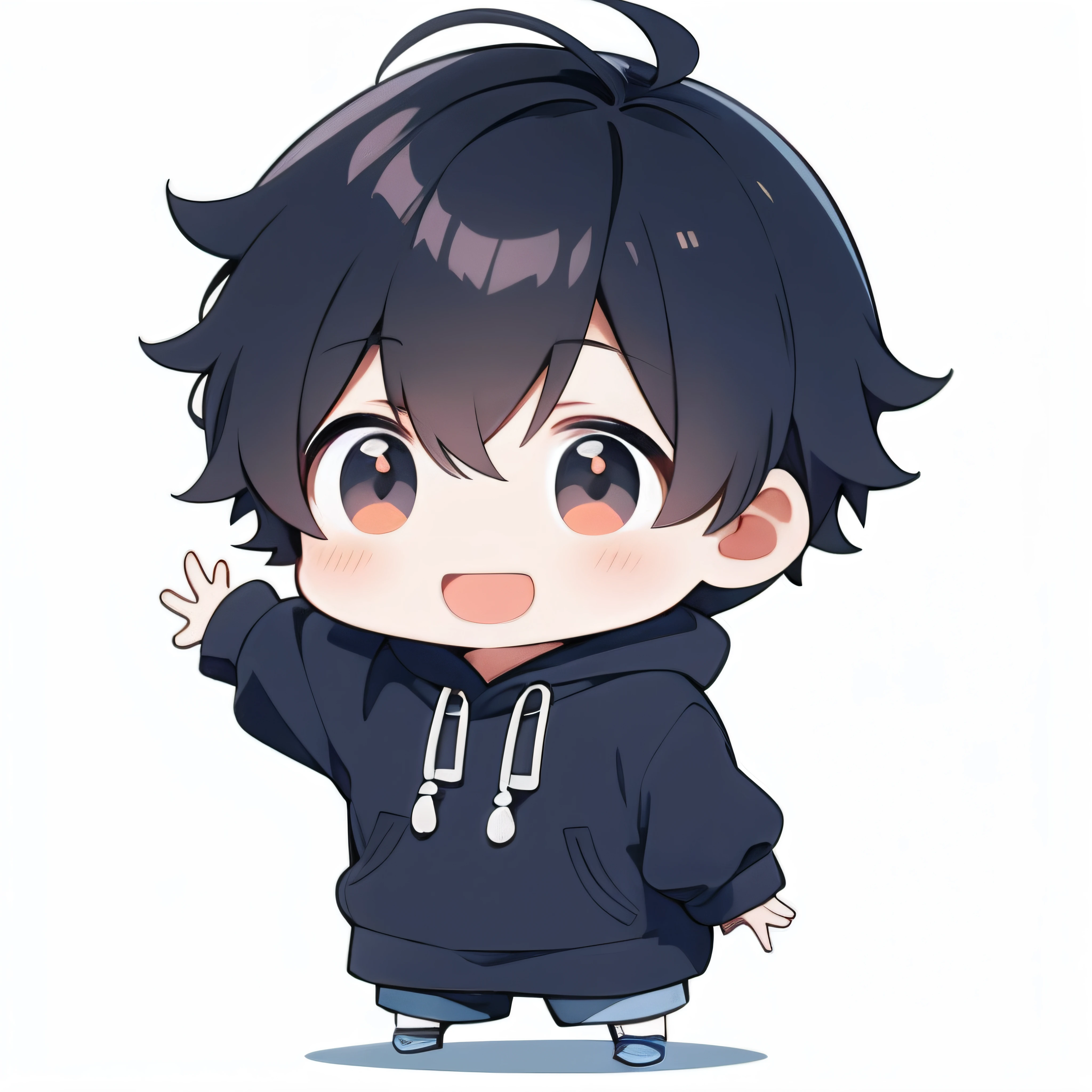 Harvest 、  brown hair 、exhibit、exhibit,twin、Very short、1 person,Short hair, solo, (twitch emote:1), Red Cliff, black eyes, Comic strip , man、 white background , sticker,  Thick Black Outline,、Short hair、 、Full body exposure、 Blue Shorts 、Short hair、Cool、Small、 Blue Shorts 、 Black Hoodie 、 Purple Socks 、Red Cliff Chara.Play games、Short hair、boy、Shimmer Sparkling 、Gamers、A smile、action、Short