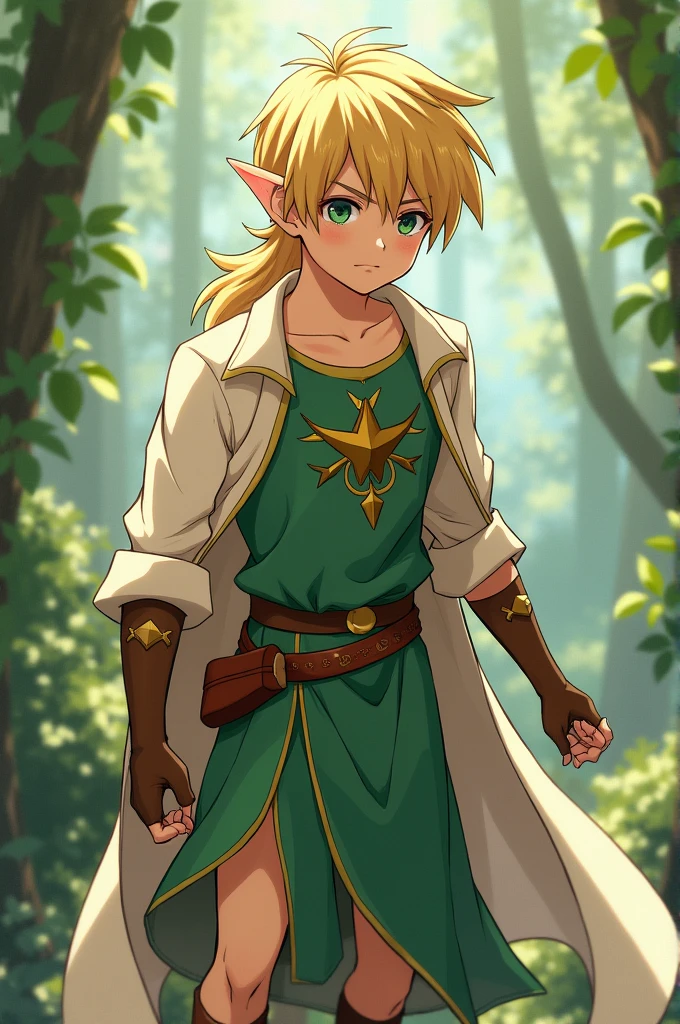 Make me a handsome male elf in the form of a chichón anime 