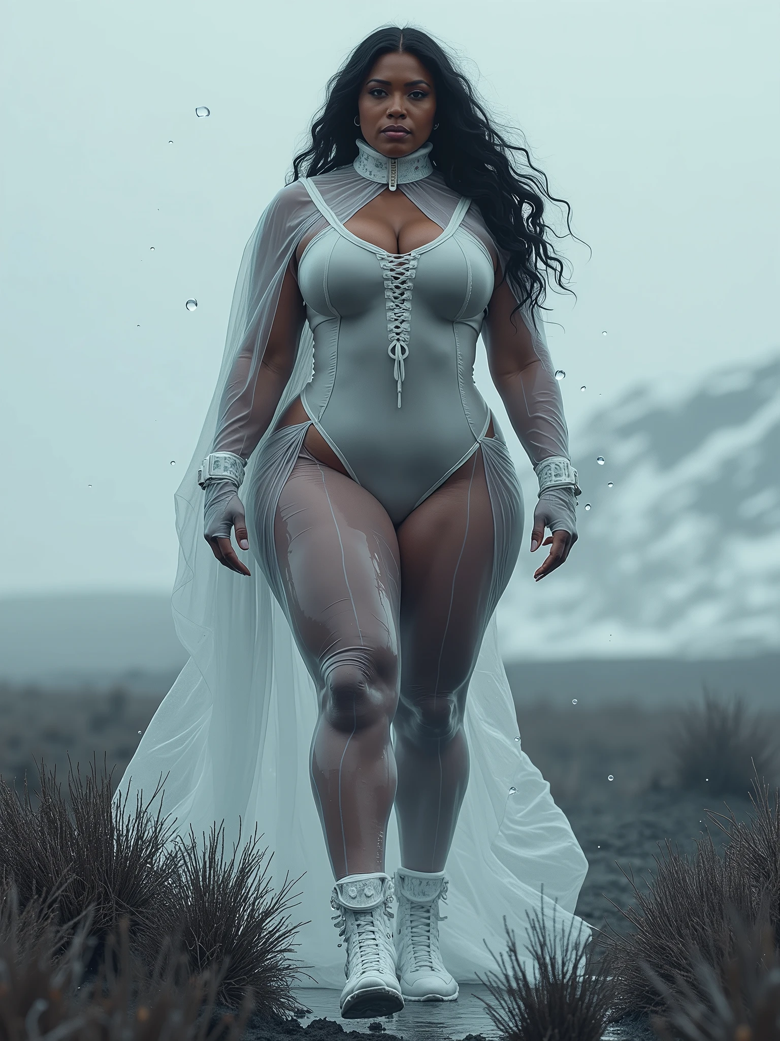 Nsfw, Aishwarya rai, head to toe full picture, sunny day scene, athletic curvy milf figure, leather micro bikini, black boots, exposing perfect bare breasts, full bare boobs out, posing in snow, full bare skin show, bright sunny day, seductive face, look at viewer and smile, open hair flowing, (blue eyes:0.8), erotic adult face, 42 yo, soft volumetric lights, (backlit:1.3), (cinematic:1.3), intricate details, (ArtStation:1.2)