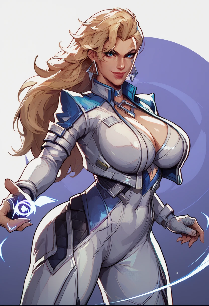 (huge breasts:1.2), score_9, score_8_up, score_7_up, score_6_up, expressiveh, dagger_rivals, 1girl, solo, cowboy shot, blonde hair, long hair, eyeliner, blue eyes, moon mark, earrings, from front, cropped jacket, bodysuit, white bodysuit, white clothes, fingerless gloves, blue details, looking at viewer, purple background, geometric shapes score_9, score_8,score_7, score_6,perfect quality, best quality, skin texture, 1girl, indoors, cowboy shot,,seductive,dynamic pose, gotonai_dagger,blonde,jacket, bodysuit, face tattoo,smile,looking at viewer, smirk,dynamic pose:1.2, (white background, simple background:1.3)
