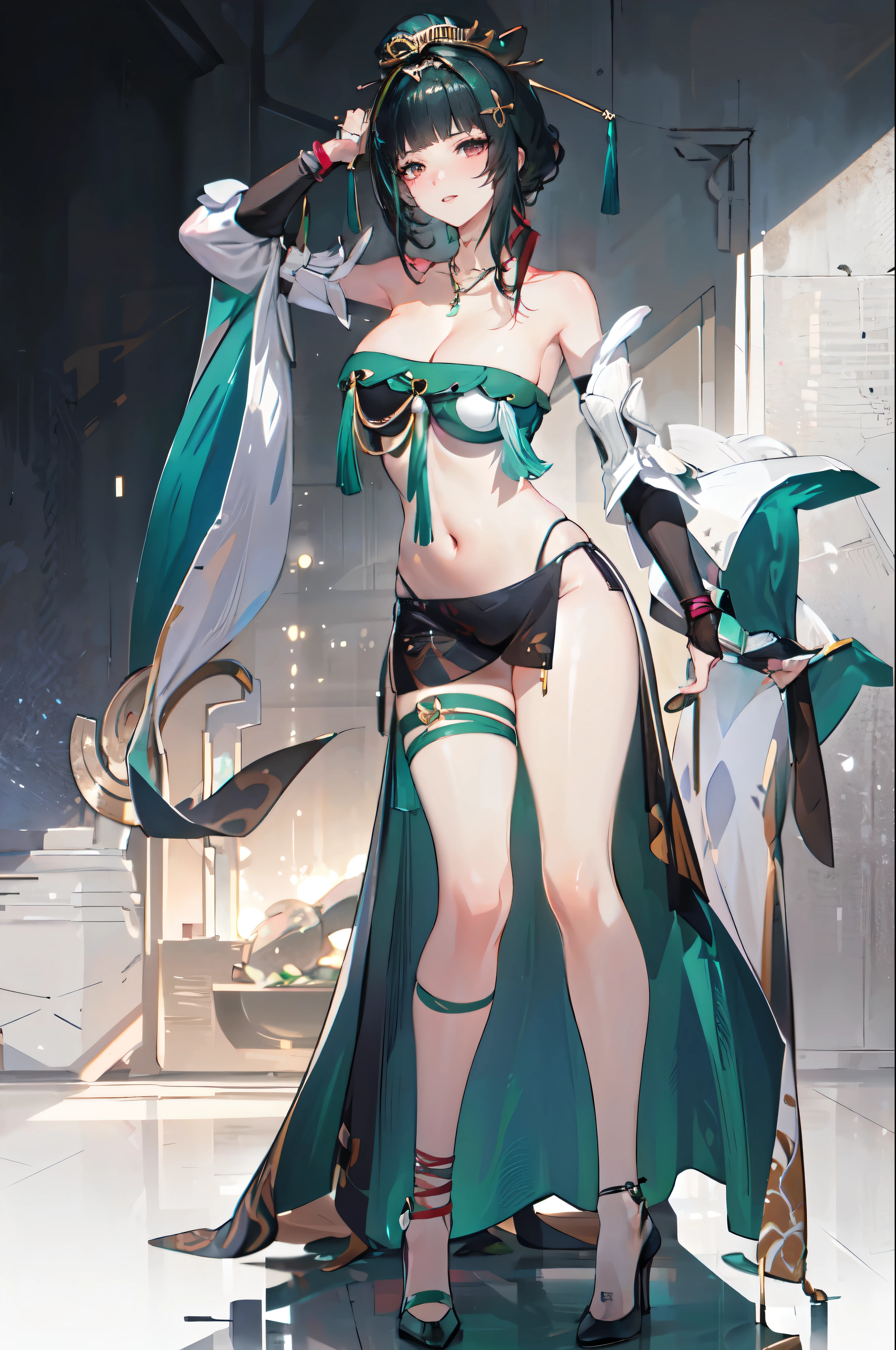masterpiece, best quality BREAK solo, china dress, highres, 1girl, standing, (large breasts), mature female, hanying, Full body drawing, (masterpiece), (best quality), (hyperdetail), (illustration), ((extremely delicate and beautiful)), (detailed light), (prefect's body), full body drawing, dancer, Hanying, HanYing, sexy, sexy belly, sexy belly line, sexy belly button