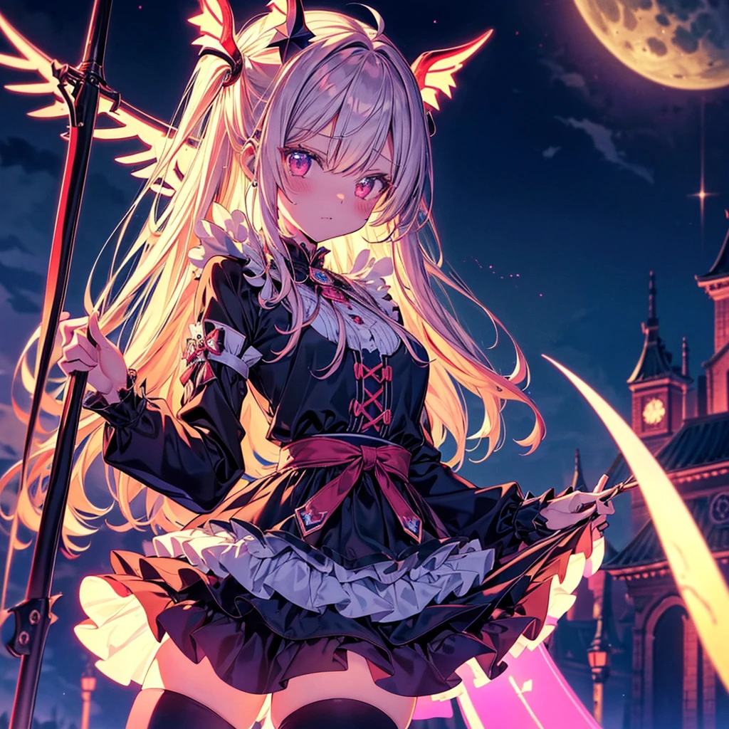 (Tabletop, Highest quality), (Perfect athletic body:1.2), (Fine hair), Very detailed, Anime Style, whole body, alone, Fantasy Blonde Hair, Blue Eyed Girl, Apron dress like Alice in Wonderland, Playing cards with your hands, Red Hairband, Black-purple miasma swirls, There are many whispers of the floating black devil, Nightmarish sights, Standing in the Wilderness, High heel boots, Digital Painting, 8K high resolution, Trend Art Station, White Background, whole body, Bad Smile