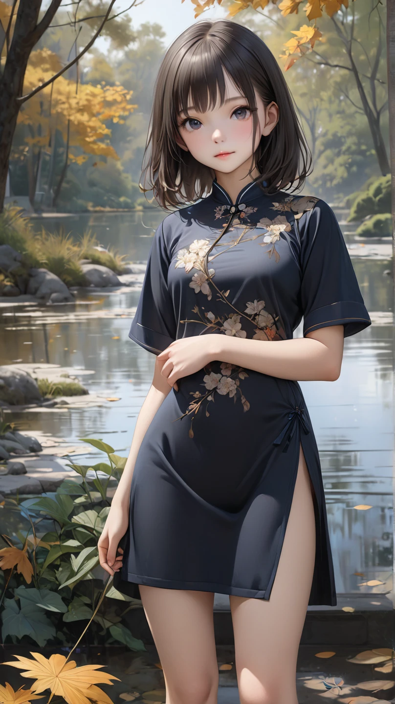 randome pose, (An extremely delicate and beautiful work), (Masterpiece), 1girll, (qipao dress:1.7), (Legs are exposed:1.7), (Show feet:1.7) ,Cute,   Narrow waist, Very thin legs, Highly detailed, waist leaking, Ponytail Contortion, Enchanted expression, beautiful and clear eyes, green eye pupil, Delicate necklace, Delicate earrings, Simple blurred background, Extreme detail description, Beautiful, Charming, Ultra-fine painting, Delicate face, Delicate figure, Fine collarbones, lovely lips, Beautiful breasts, soft behind,spread their legs，Leaking panties，(8K, RAW photo, Best quality, Masterpiece:1.2), (Realistic, photo-realistic:1.37),1girll,Cute,beach, Night, rain, Wet, Professional lighting, photon maping, Radio City, Physically-based rendering,