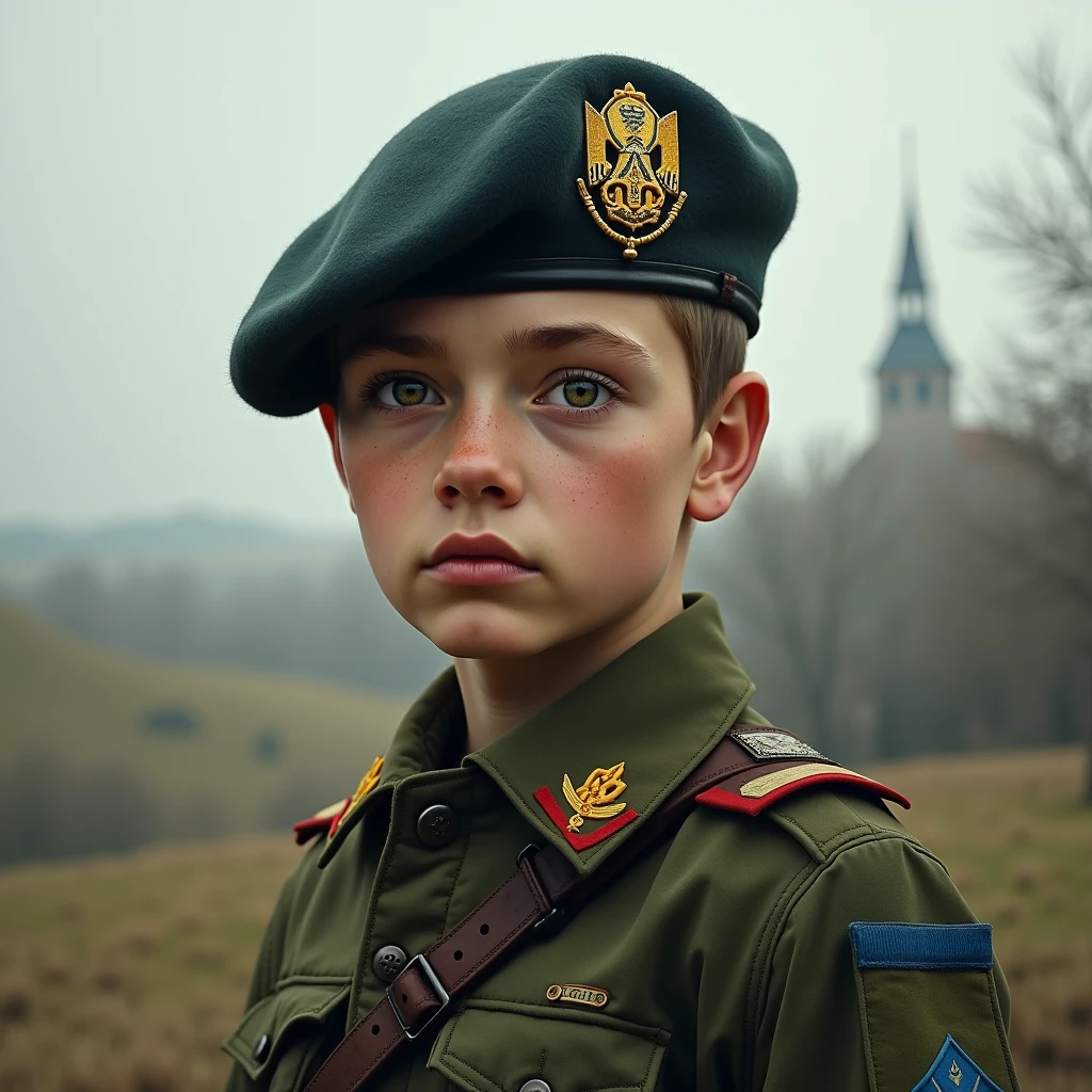 a black and white photo of a boy in a uniform, a colorized photo inspired by Vlady Kibalchich Russakov, tumblr, digital art, roman shipunov, in military uniform, andrei ryabovichev, oleg korolev, nikolay kopeykin, kirill leonov, vladimir nikolov