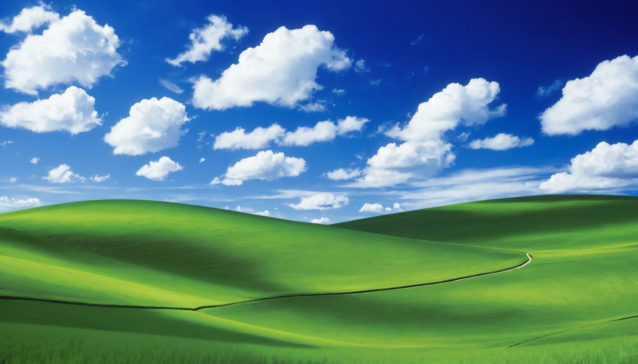 windows xp classic wallpaper, green fields, blue sky, clouds