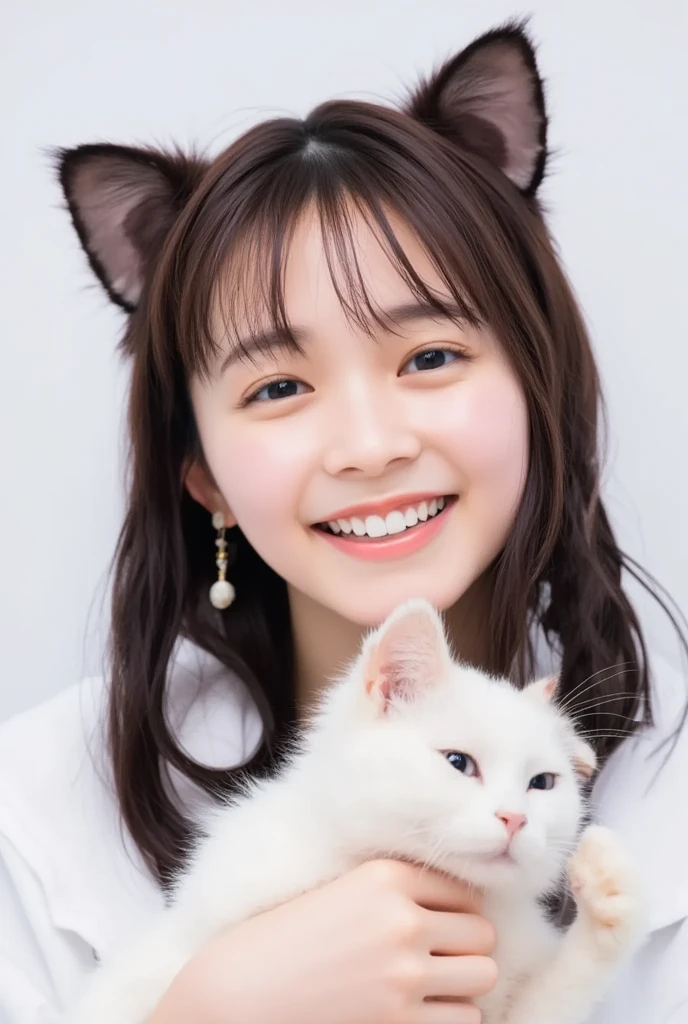 masterpiece, 4K, Bokeh, (Cute:1.5), ( beautiful girl:1.3), ( Japanese idol :1.6), (Cat ears:1.3) , ( white hoodie:1.3),  (I love cats:1.6),  blushed,  cowboy shot , (Holding a cute sleeping white cat :1.5), ( closes the eye:1.3), ( white background  :1.4), 

