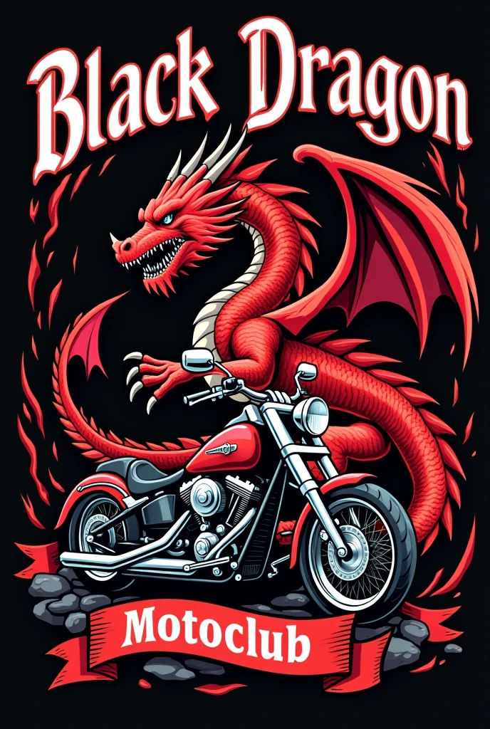Motorcycle logo design with a dragon on the back, detailed vector art, motorcycle, in digital illustration style, motorcycle concept art, dark but detailed digital art, heavy metal t-shirt design, motorcycles, highly detailed vector art, illustration colorful digital, biker, triumph, akira's motorcycle, stylized digital illustration, inspired by Kanō Hōgai, detailed digital illustration, t-shirt design, chunky style, design only, white background, template none, professional, high contrast, high resolution, ultra- detailed,vivid colors,metallic details,sharp focus,edgy,dynamic composition,sandy texture,rough brushstrokes,mechanical elements,Chrome effect,classic typography,retro style,distressed look,aggressive lines and curves,3D rendering,stunning visual impact,shadows dark, strong brand presence, monochromatic palette, industrial aesthetic
