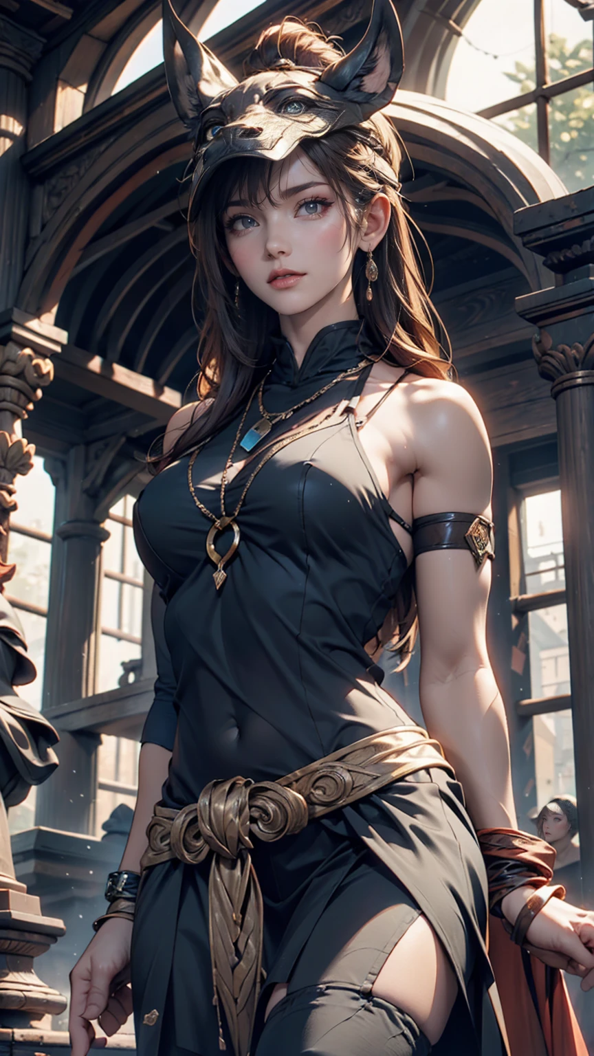 bouncing her boobs up and down, (large boobull cleavage, heavy eye liner, ultra realistic, concept art, intricate details, eerie, highly detailed, photorealistic, octane render, 8k, unreal engine. art by Artgerm and Greg Rutkowski and Alphonse Mucha, silk dress