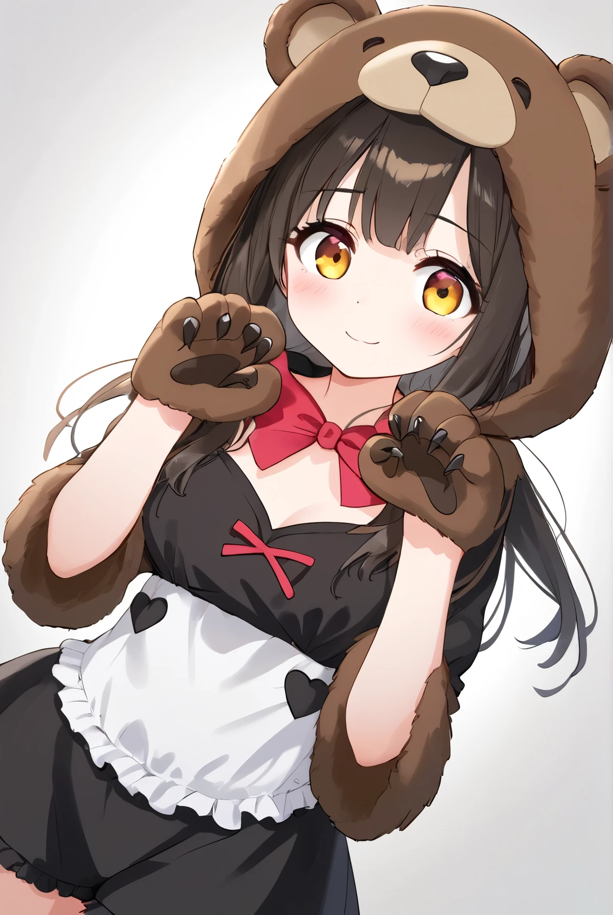 A bear costume  ,  A girl wearing a costume, cute,